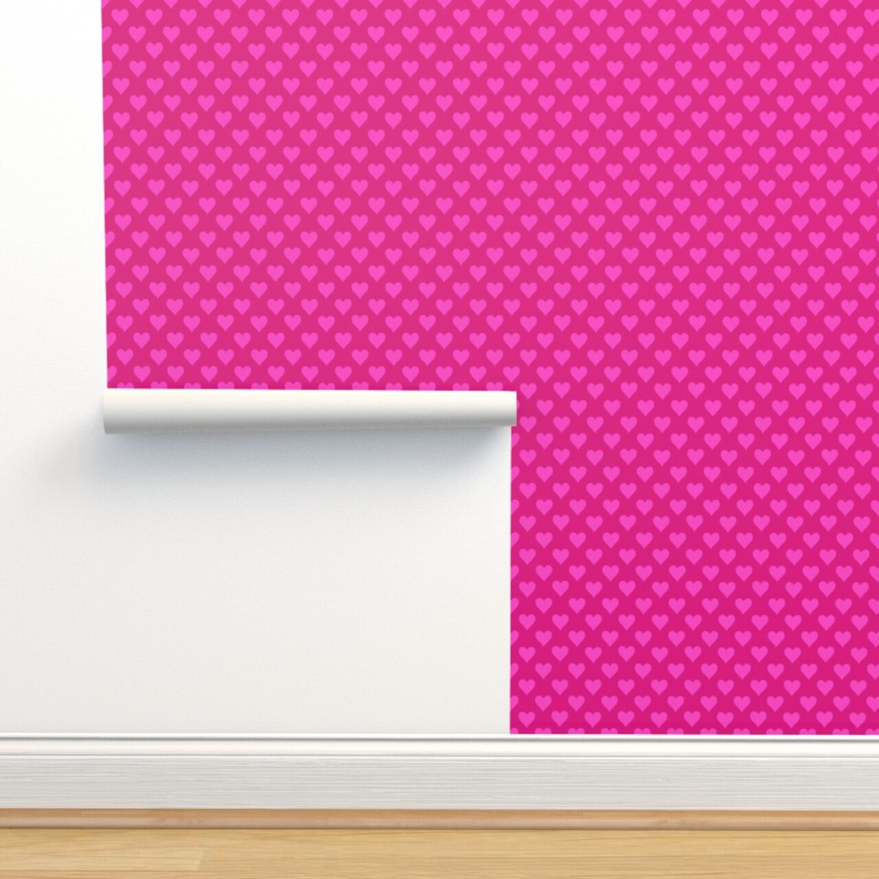 Pink Bright Retro Groovy Hot Neon Girly 90 S Valentine'S Day Love Hearts Small Scale Custom Removable Wallpaper by Spoonflower Peel & Stick Wallpaper 2FT Wide